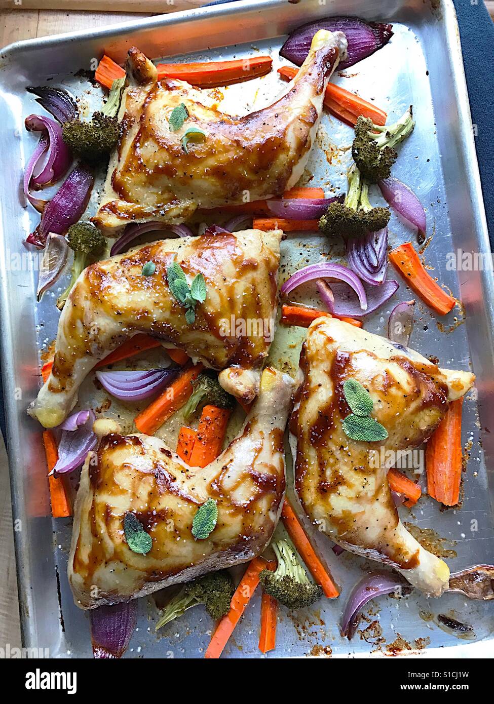 Chicken meal in baking sheet - Smartphone Captured Stock Image