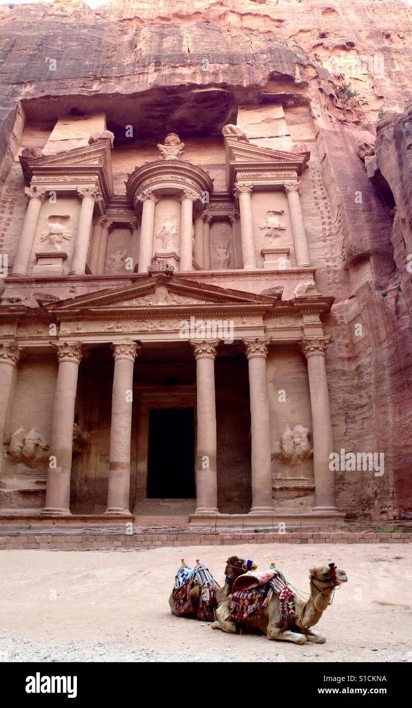 The treasury in the ancient  Nabatean city of Petra in Jordan. - Smartphone Captured Stock Image