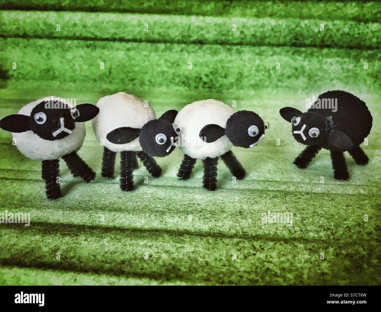Four toy sheep with googly eyes Stock Photo Alamy