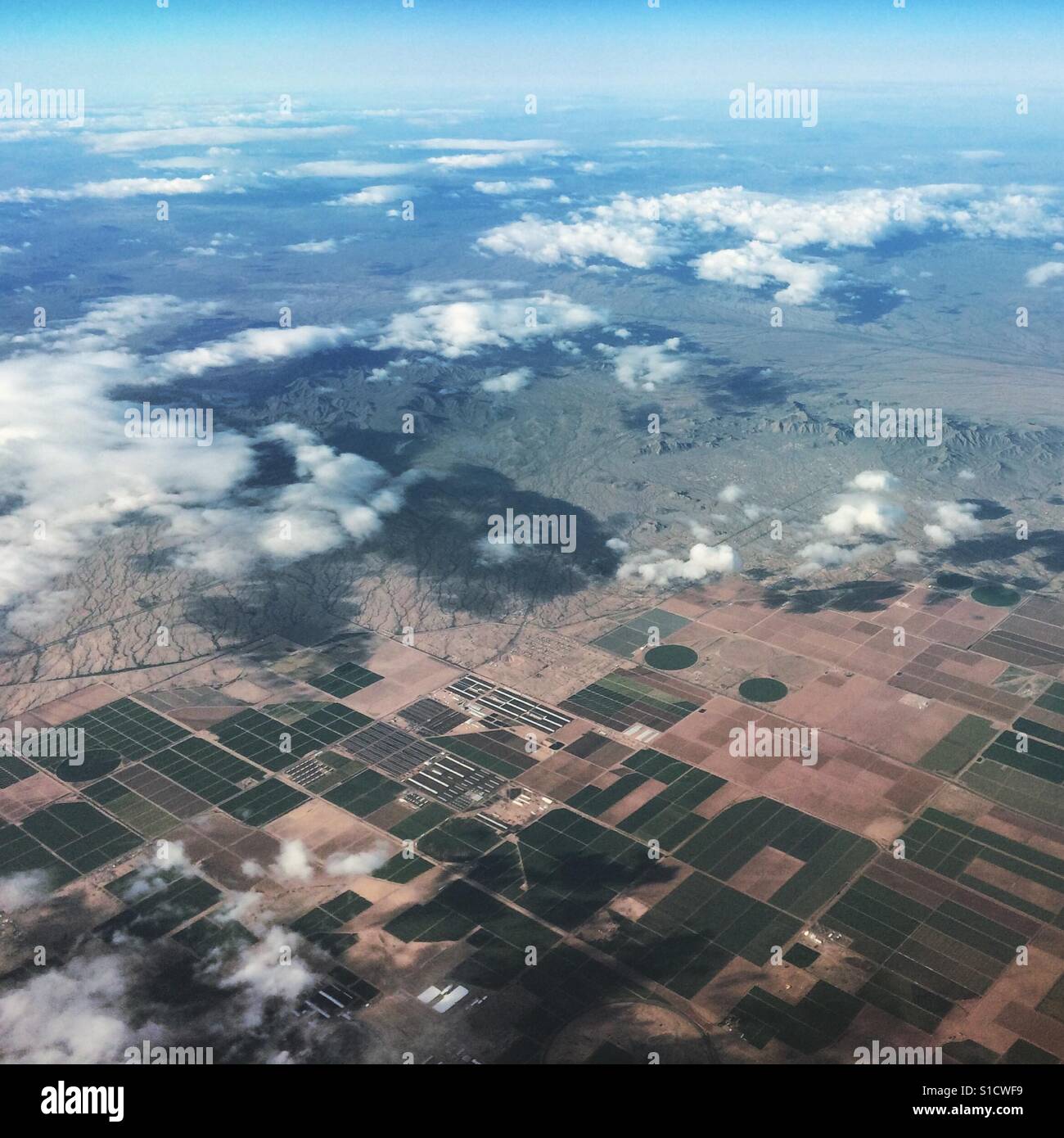 Aerial view of clouds over agricultural land - Smartphone Captured Stock Image