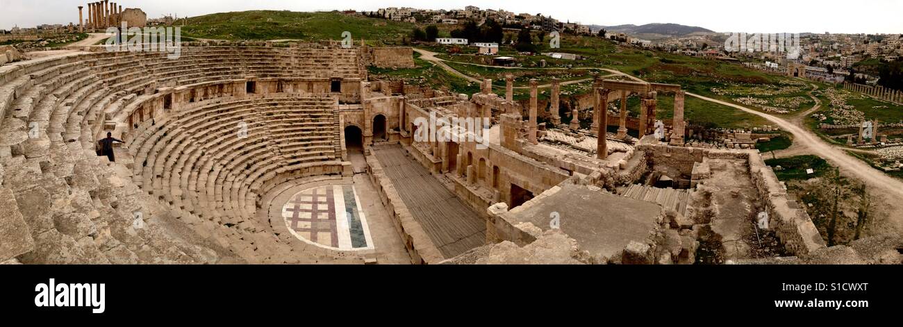 The beautiful amphitheater in the ancient Roman city of Jerash in Jordan. - Smartphone Captured Stock Image