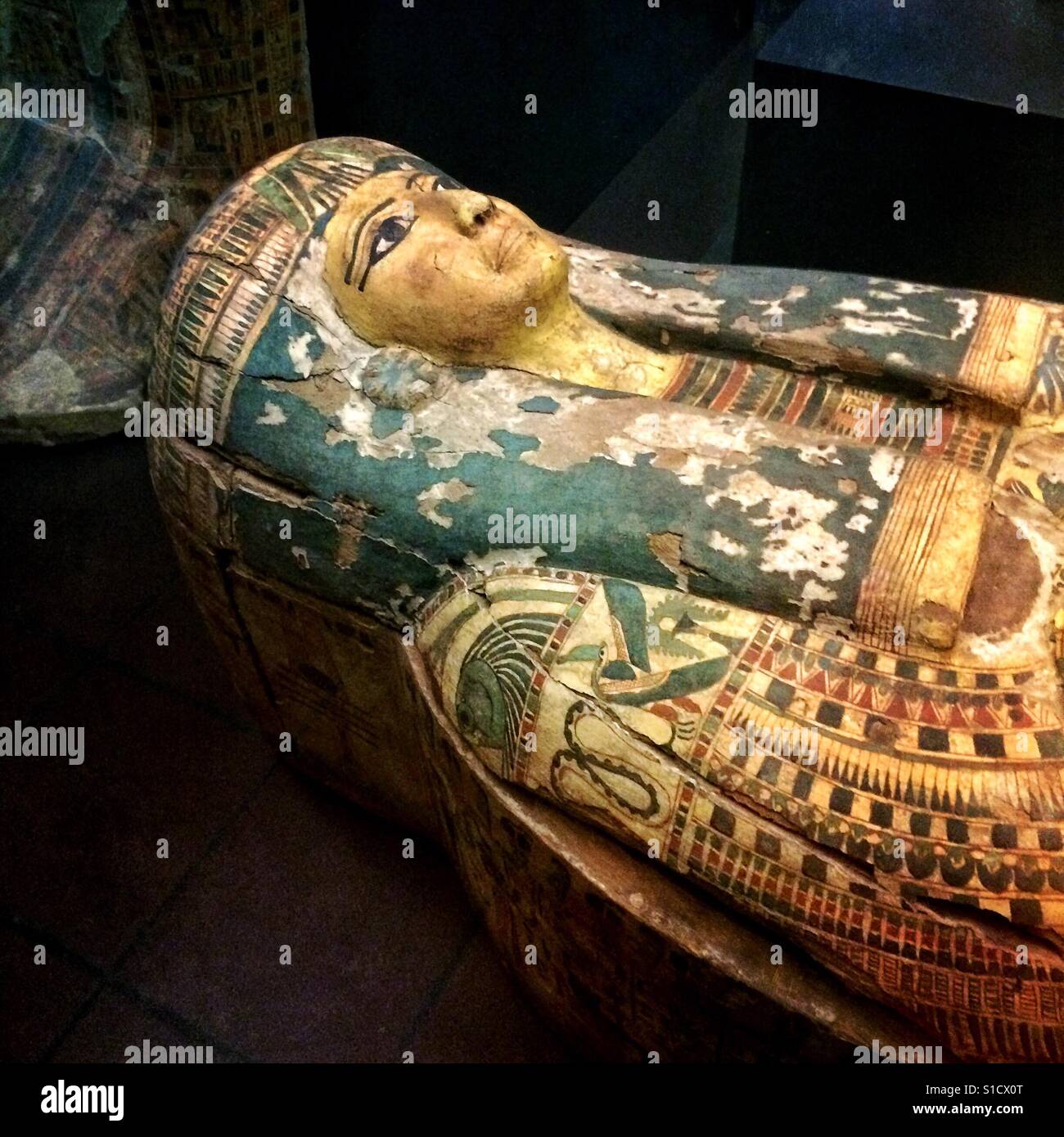 Egyptian sarcophagus exhibit at the Vatican Museums, Vatican City - Smartphone Captured Stock Image