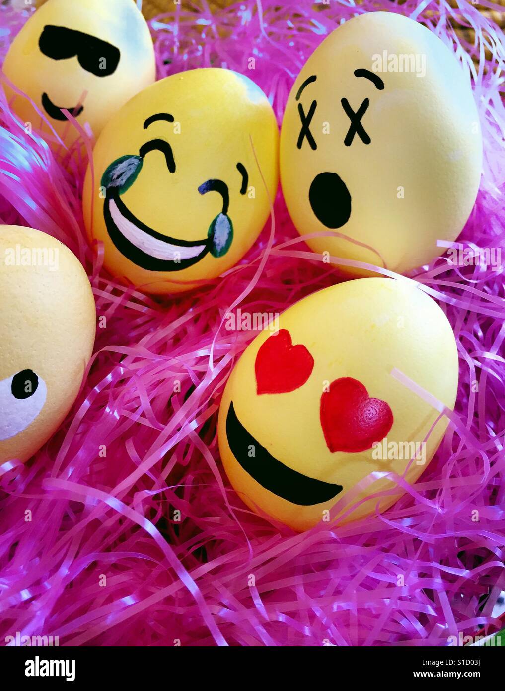 Emoji Easter eggs in Easter basket, USA Stock Photo Alamy
