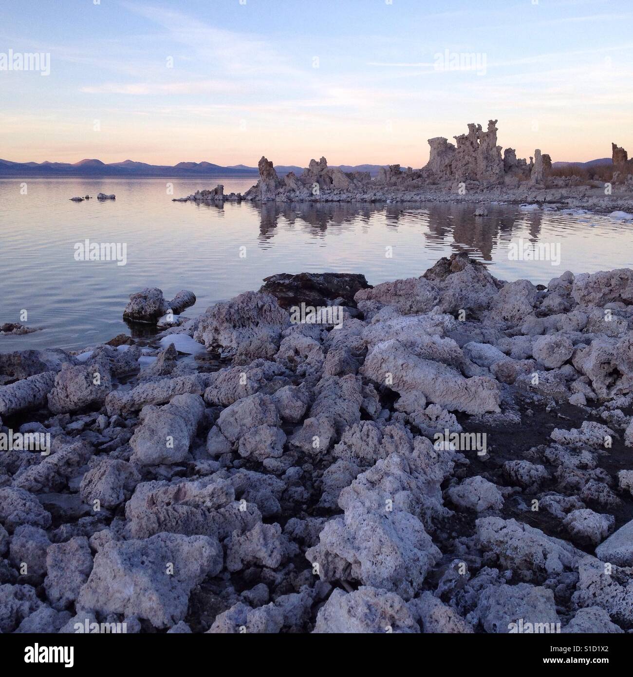 Mono Lake in Mono County, California at sunrise. - Smartphone Captured Stock Image