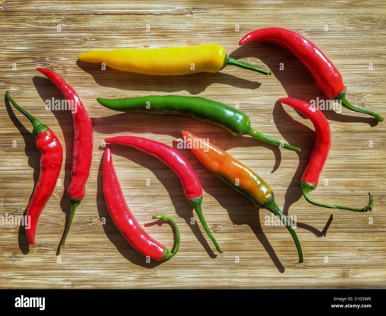 Chilli peppers, green, yellow , orange, ted - Smartphone Captured Stock Image