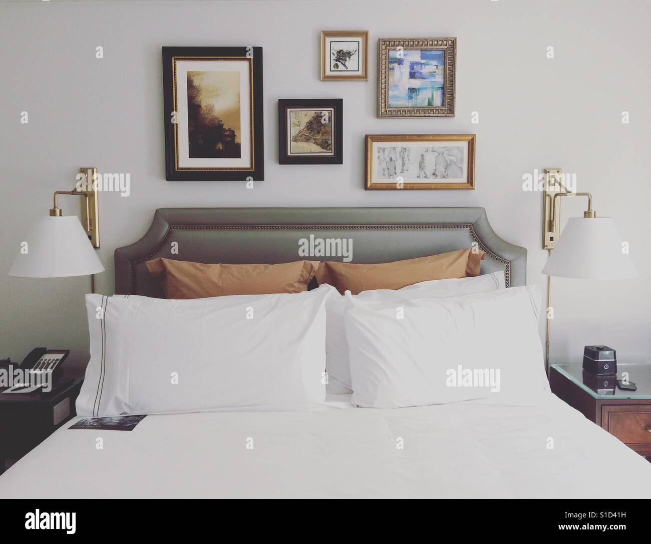 A bed in the Intercontinental Barclay Hotel, Manhattan, New York - Smartphone Captured Stock Image