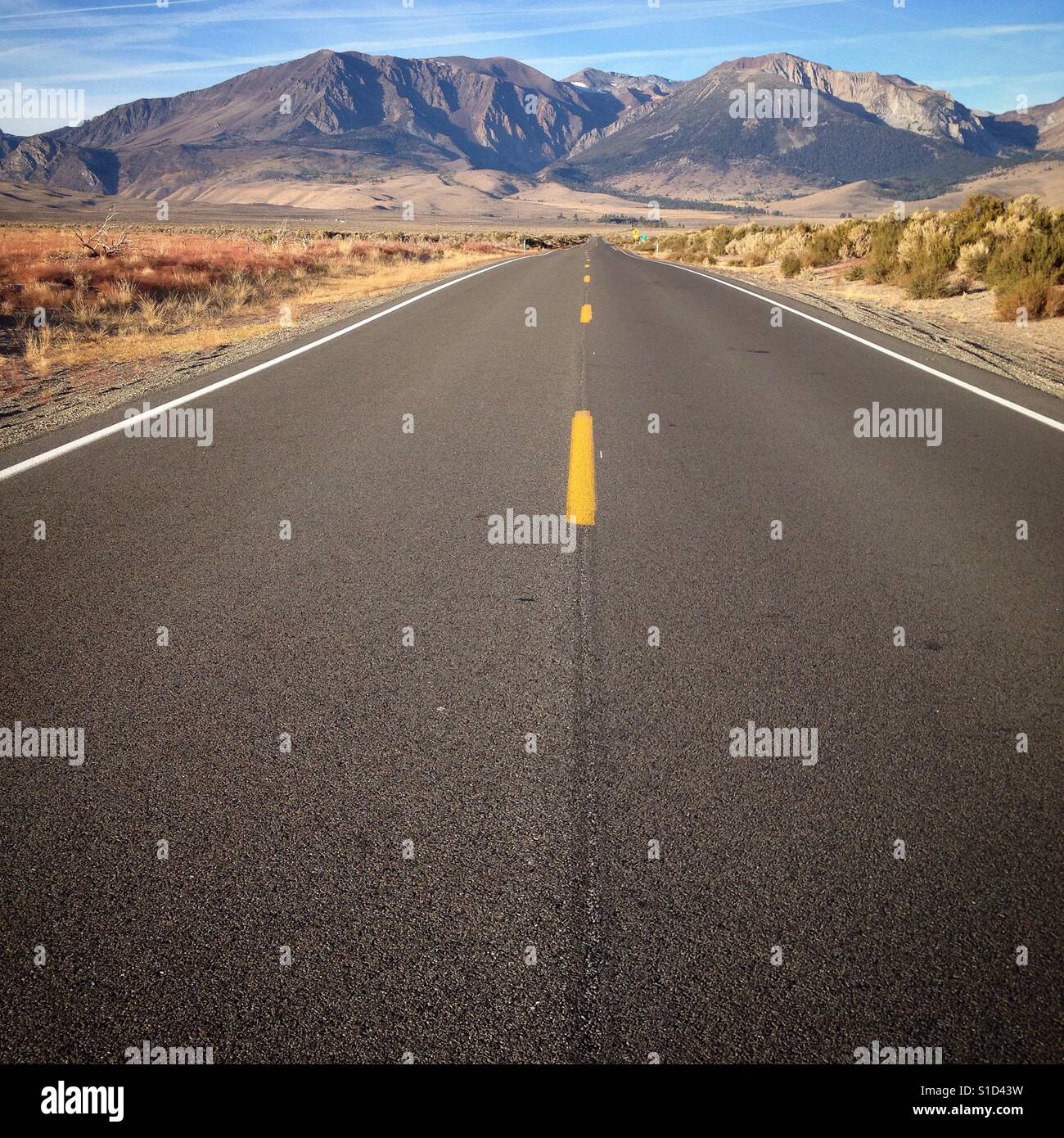 Looking west towards the Eastern Sierra on Highway 120 near the turn off to Mono Lake in Mono County, California. - Smartphone Captured Stock Image