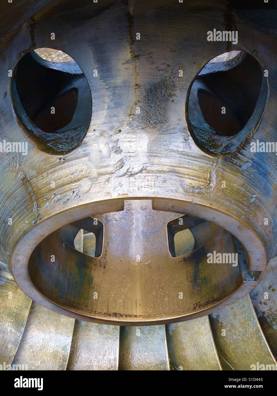 Detail of water turbine, Snoqualmie Falls power plant, Washington - resembles fish face - Smartphone Captured Stock Image