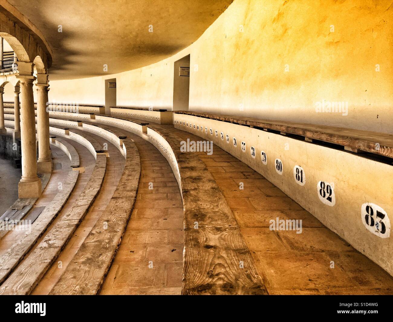 Seats in the Plaza de Toros, Bullring, in Ronda, Andalucia, near Malaga, southern Spain Stock Photo