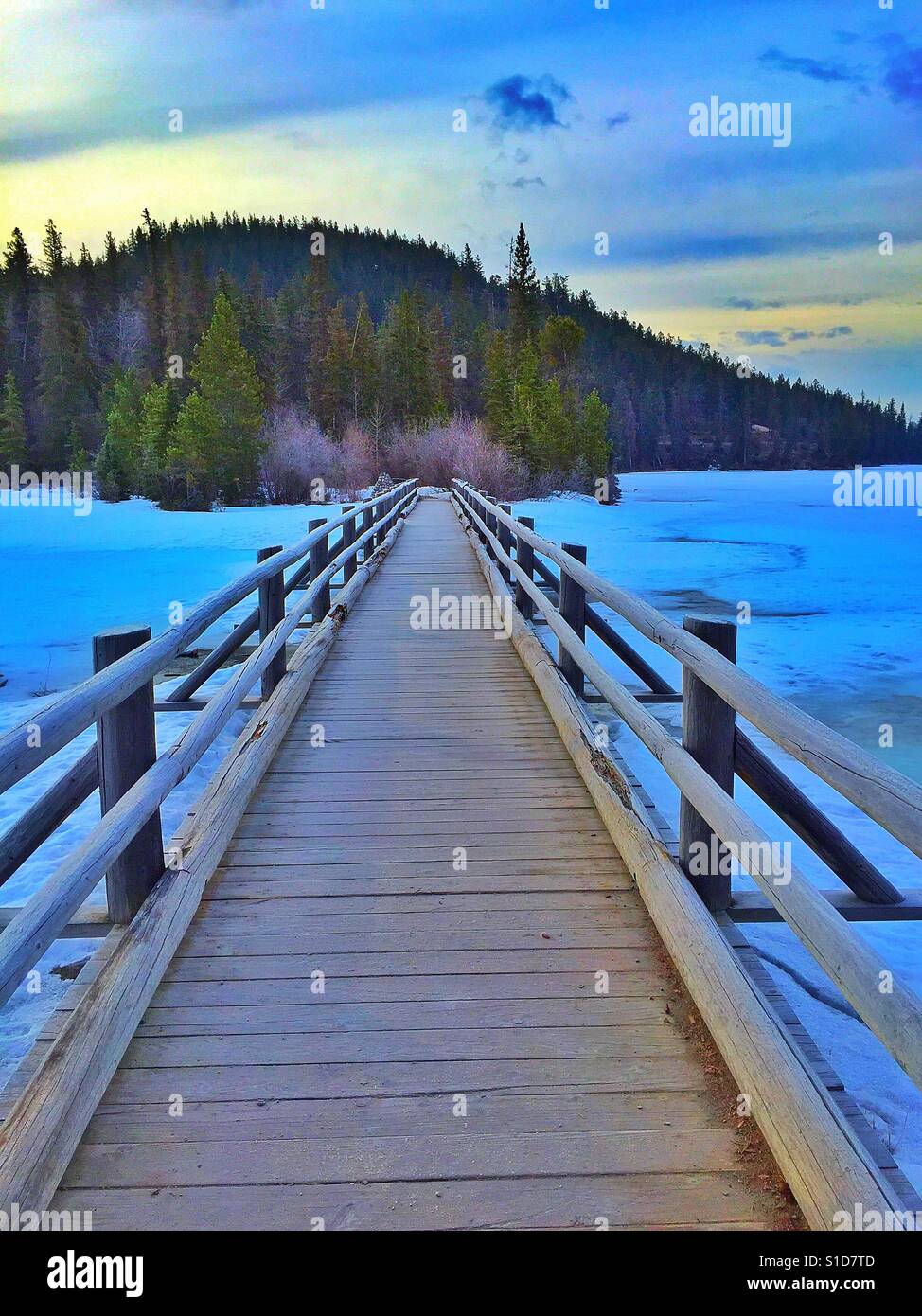 Foot Bridge to Pyramid Island, Jasper National Park, Canada - Smartphone Captured Stock Image