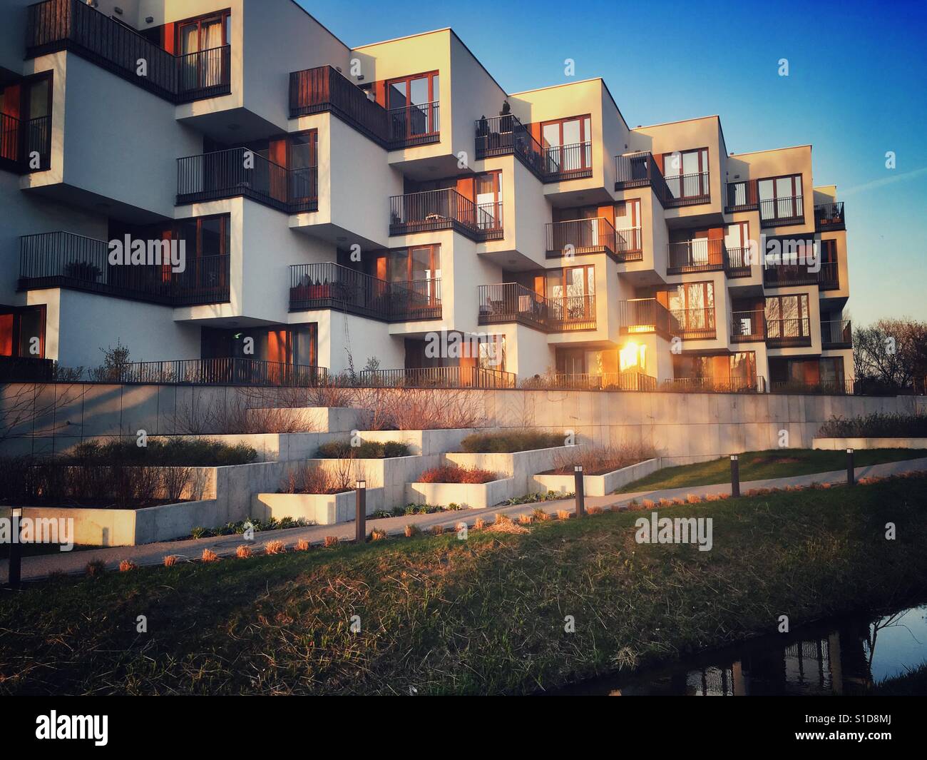 Modern house of flats in Warsaw, Poland Stock Photo Alamy