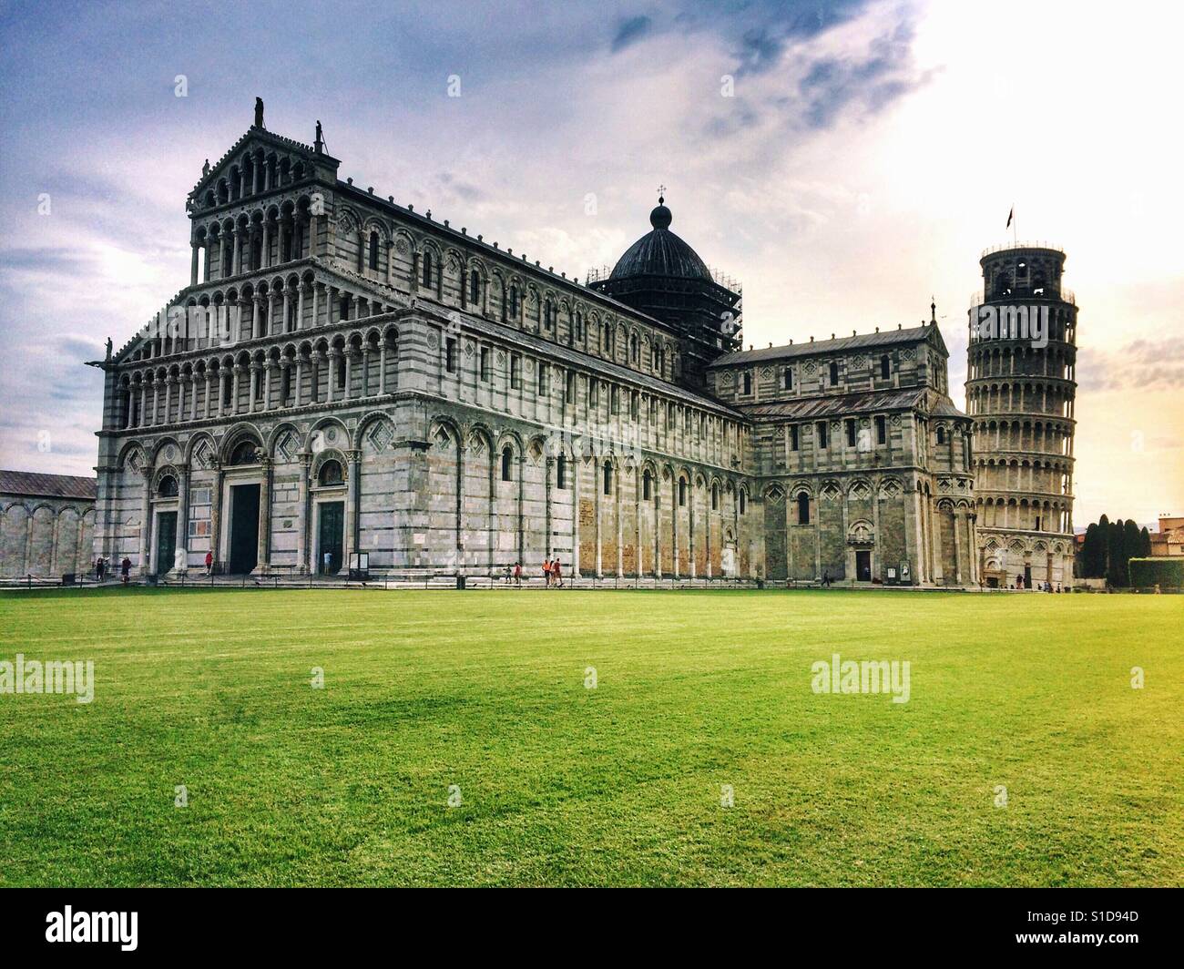 Cathedral and the Leaning Tower of Pisa, Piazza Del Duomo, Italy - Smartphone Captured Stock Image