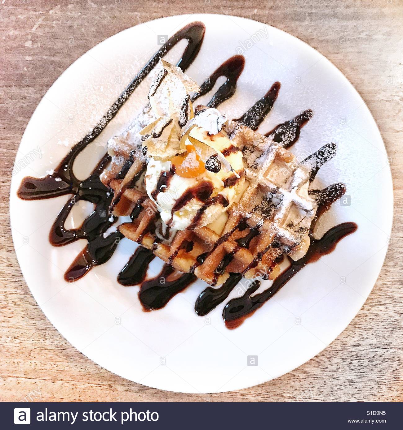 Belgian Waffles Vanilla Ice Cream High Resolution Stock Photography and