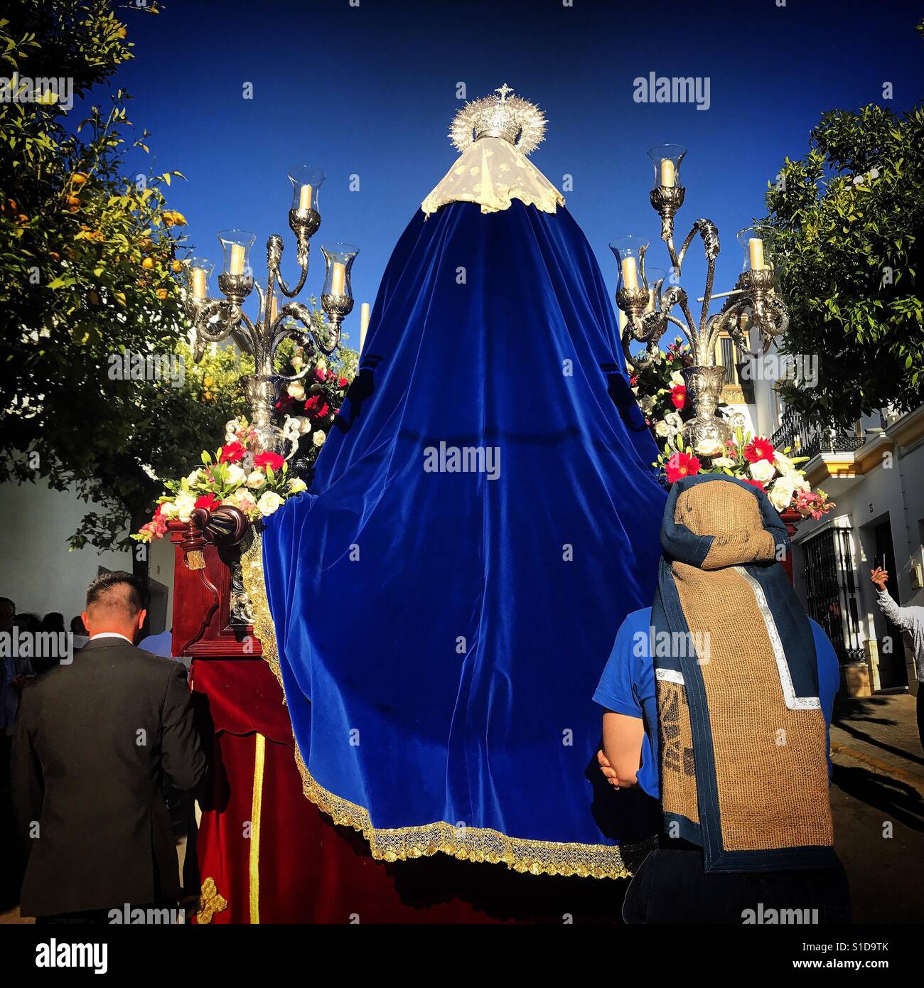 The robe of the Dulce Nombre de Maria during Easter Week in Prado del Rey, Sierra de Cadiz, Andalusia, Spain Stock Photo