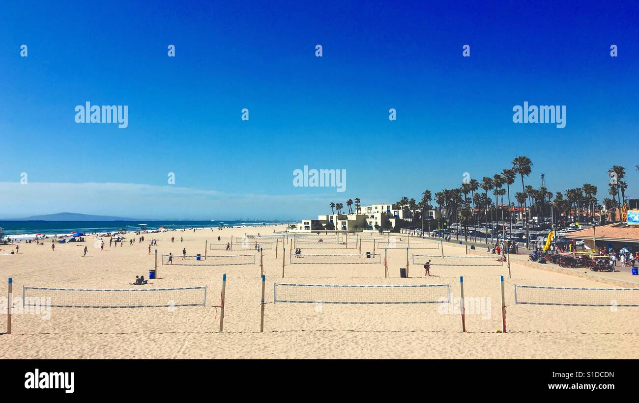 Volleyball nets on a wide sandy California beach Stock Photo Alamy
