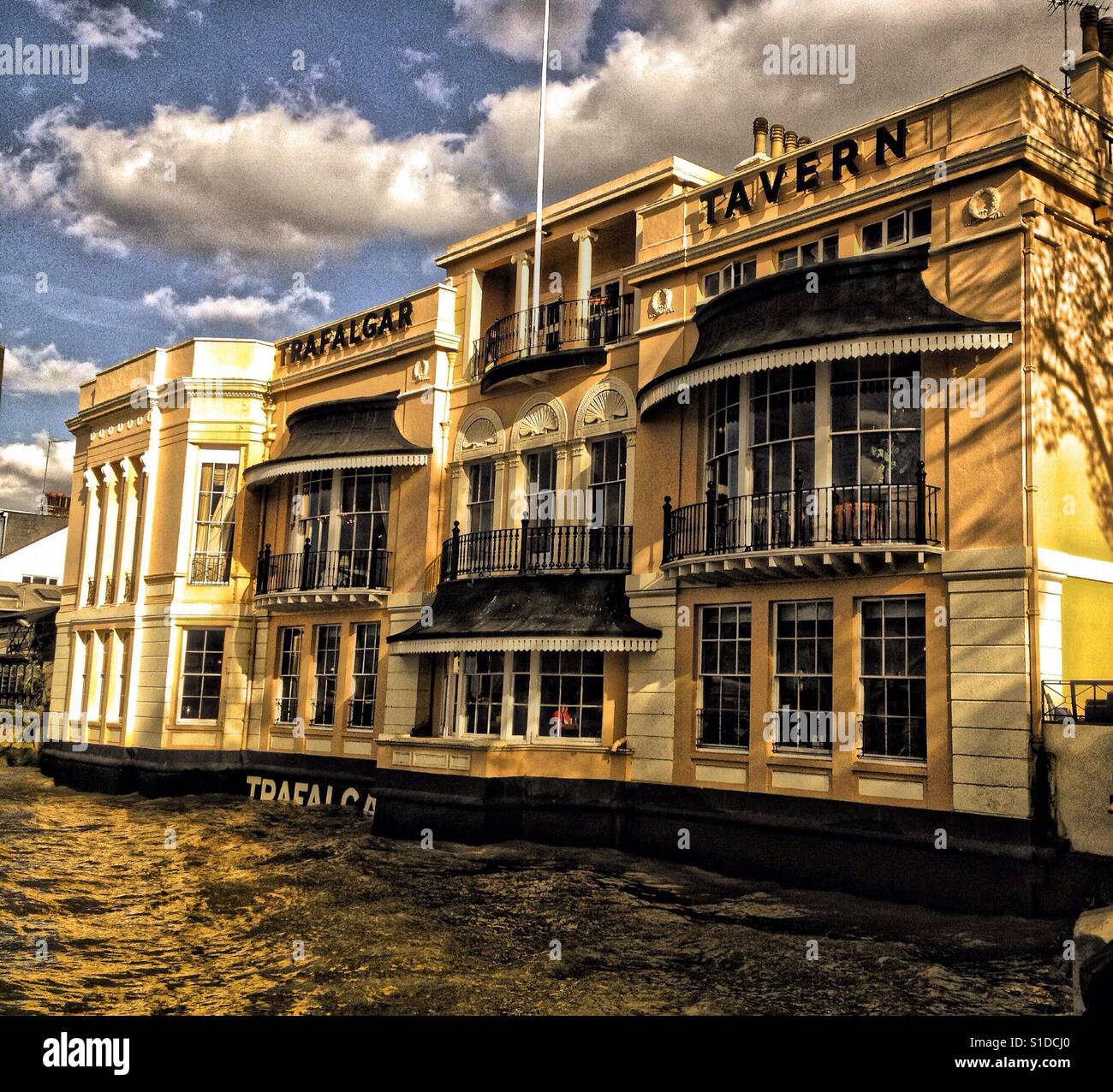 Trafalgar Tavern, Greenwich on the South bank of the River Thames - Smartphone Captured Stock Image