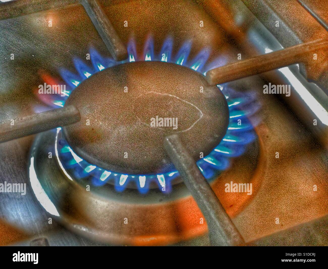 Gas burner ring on a cooker Stock Photo Alamy