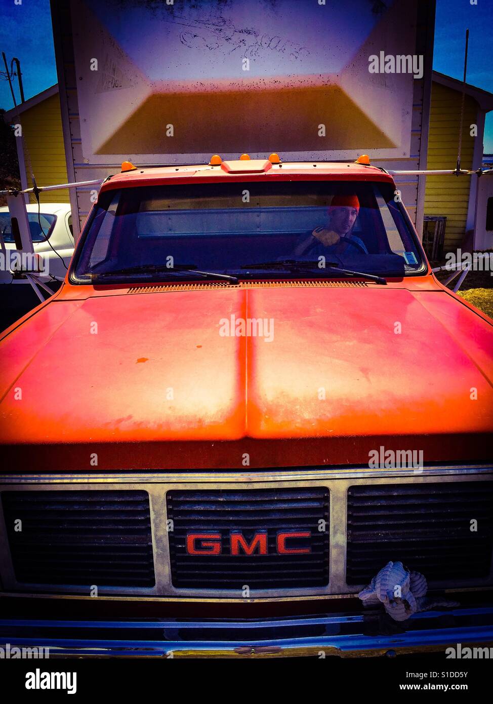 Old red fish truck - Smartphone Captured Stock Image