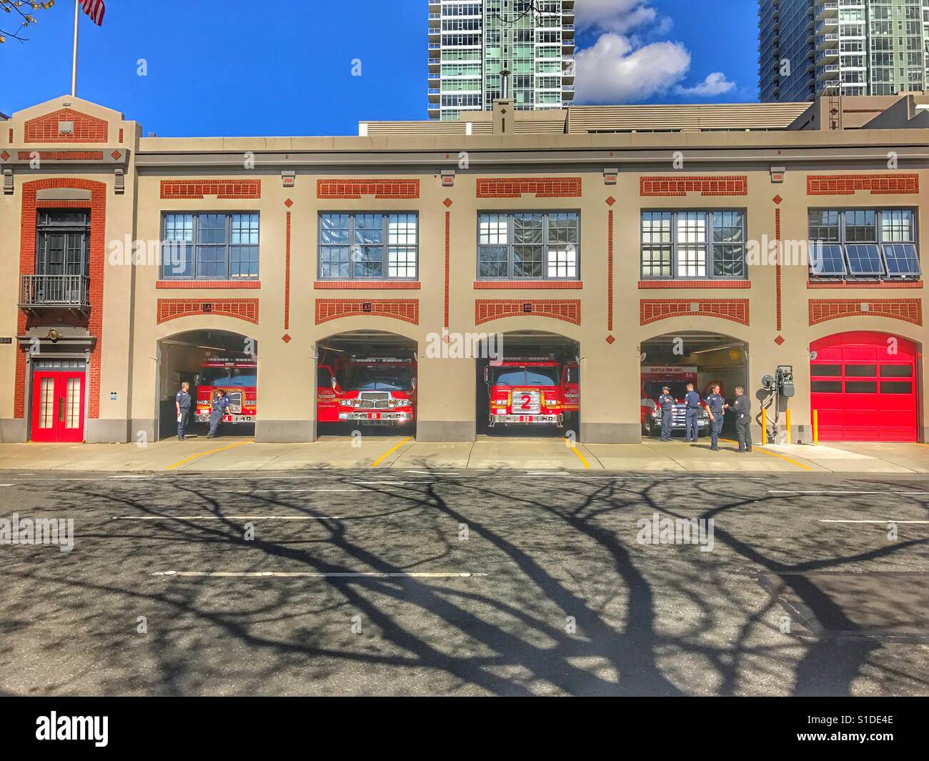 Fire station, Seattle Washington, USA, fourth Avenue, - Smartphone Captured Stock Image