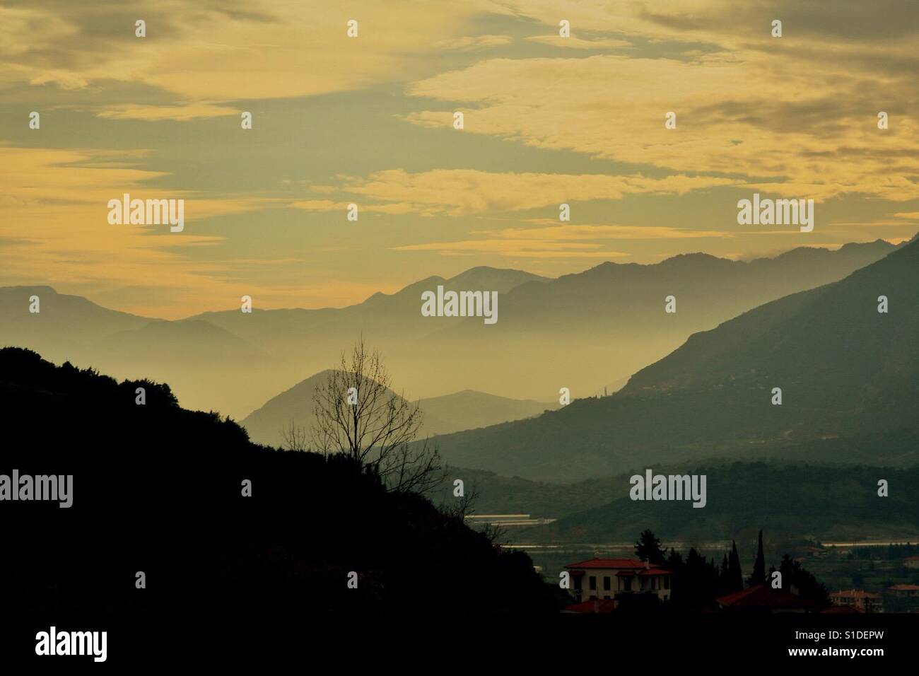 Night falling on the Meteoras, Greece - Smartphone Captured Stock Image