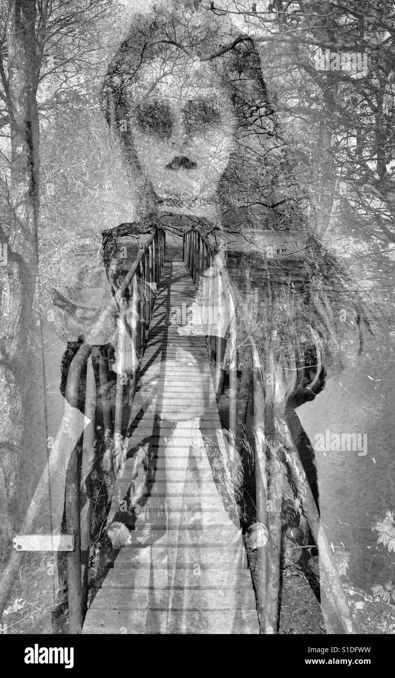 Zombie child crossing a footbridge - Smartphone Captured Stock Image