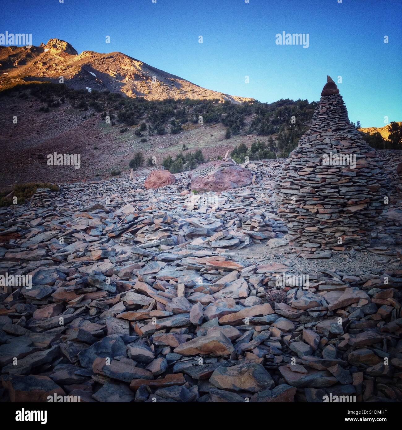 Cairns on Mt Shasta in Northern California. - Smartphone Captured Stock Image