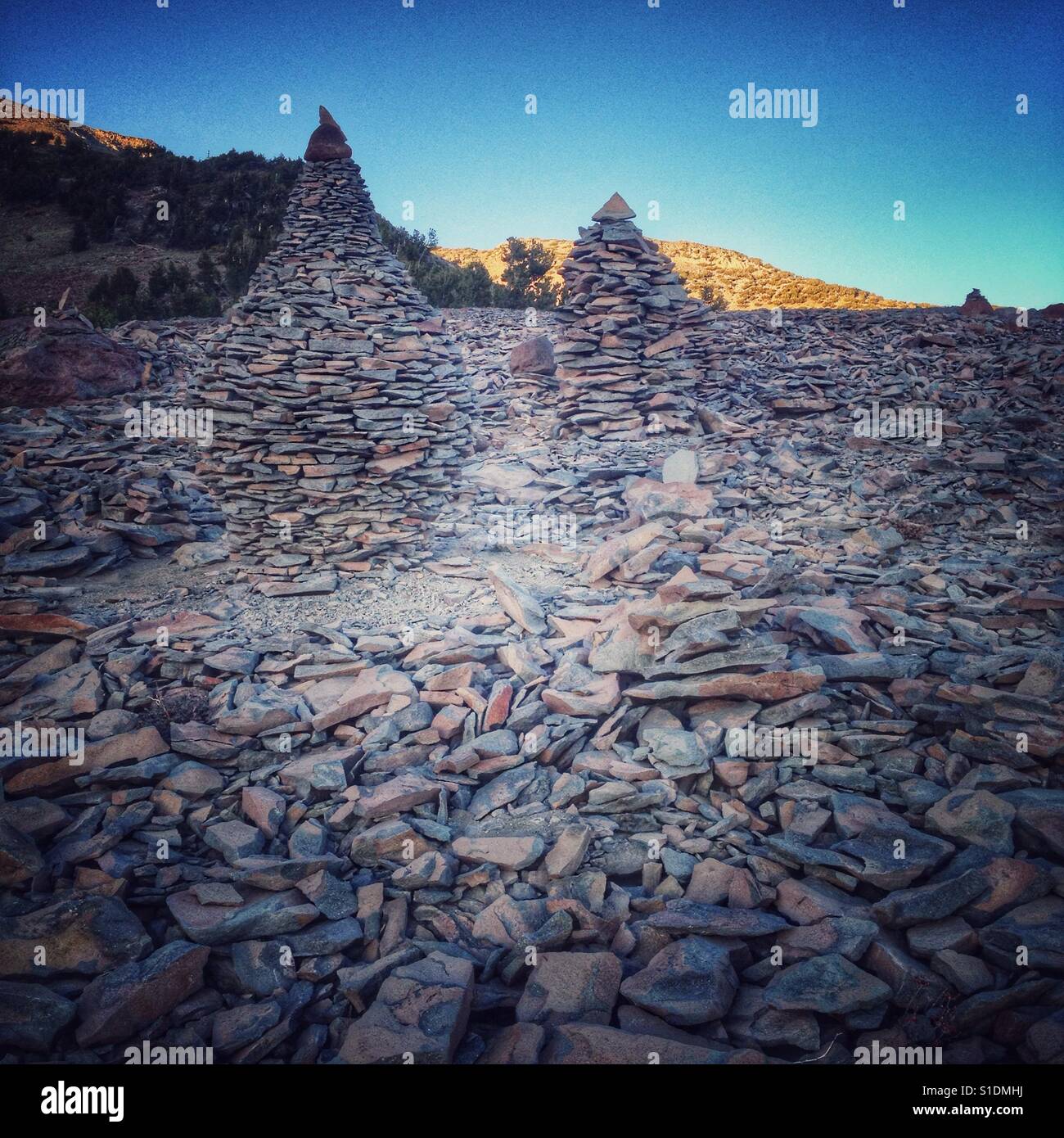 Cairns on Mt Shasta in Northern California. - Smartphone Captured Stock Image