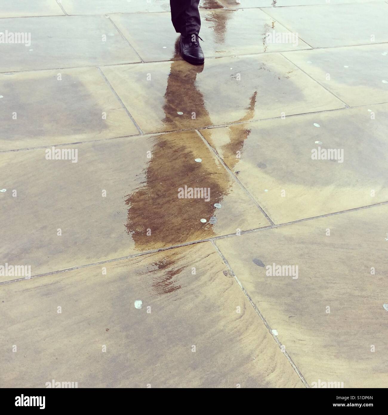 A reflection of a business man Walking in the rain Stock Photo