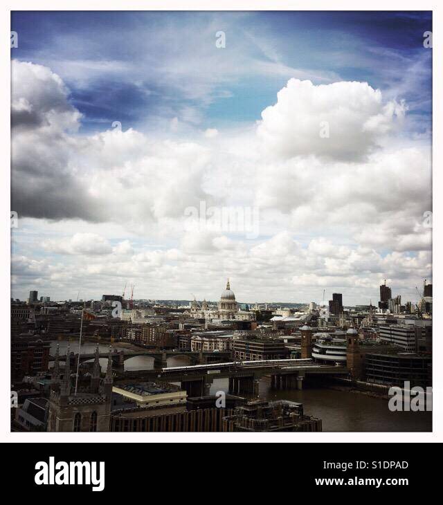 London skyline, river Thames and St Paul's cathedral - Smartphone Captured Stock Image