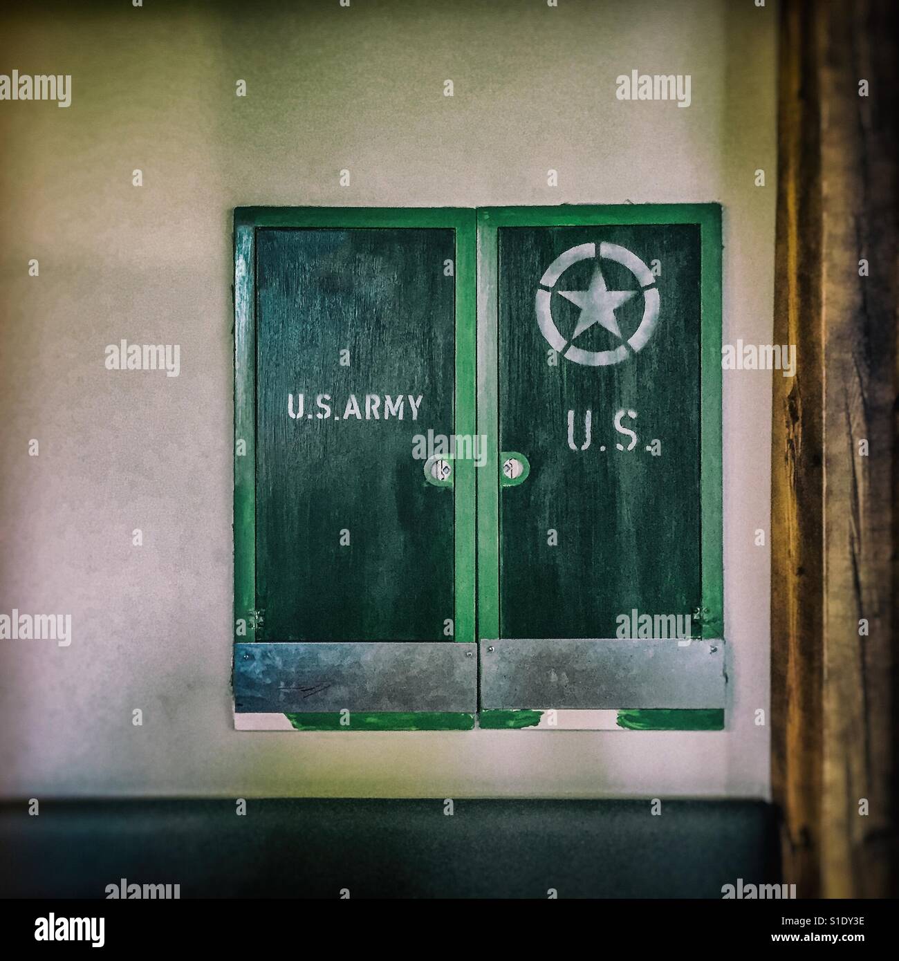Closed circuit breaker panel with U.S. Army sign - Smartphone Captured Stock Image