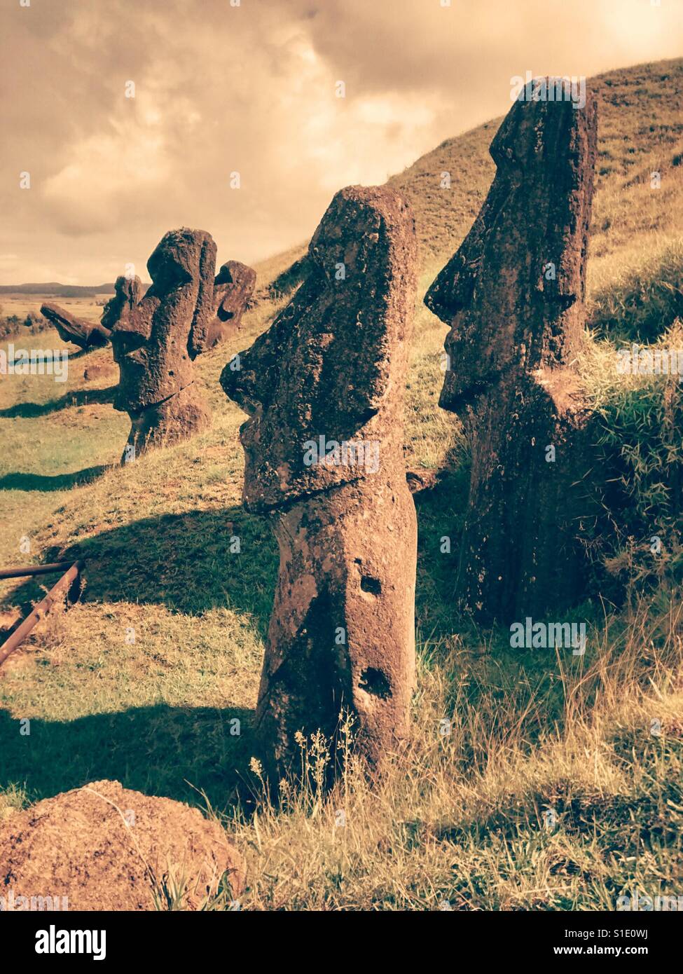 Moai statues, Easter island, chile - Smartphone Captured Stock Image