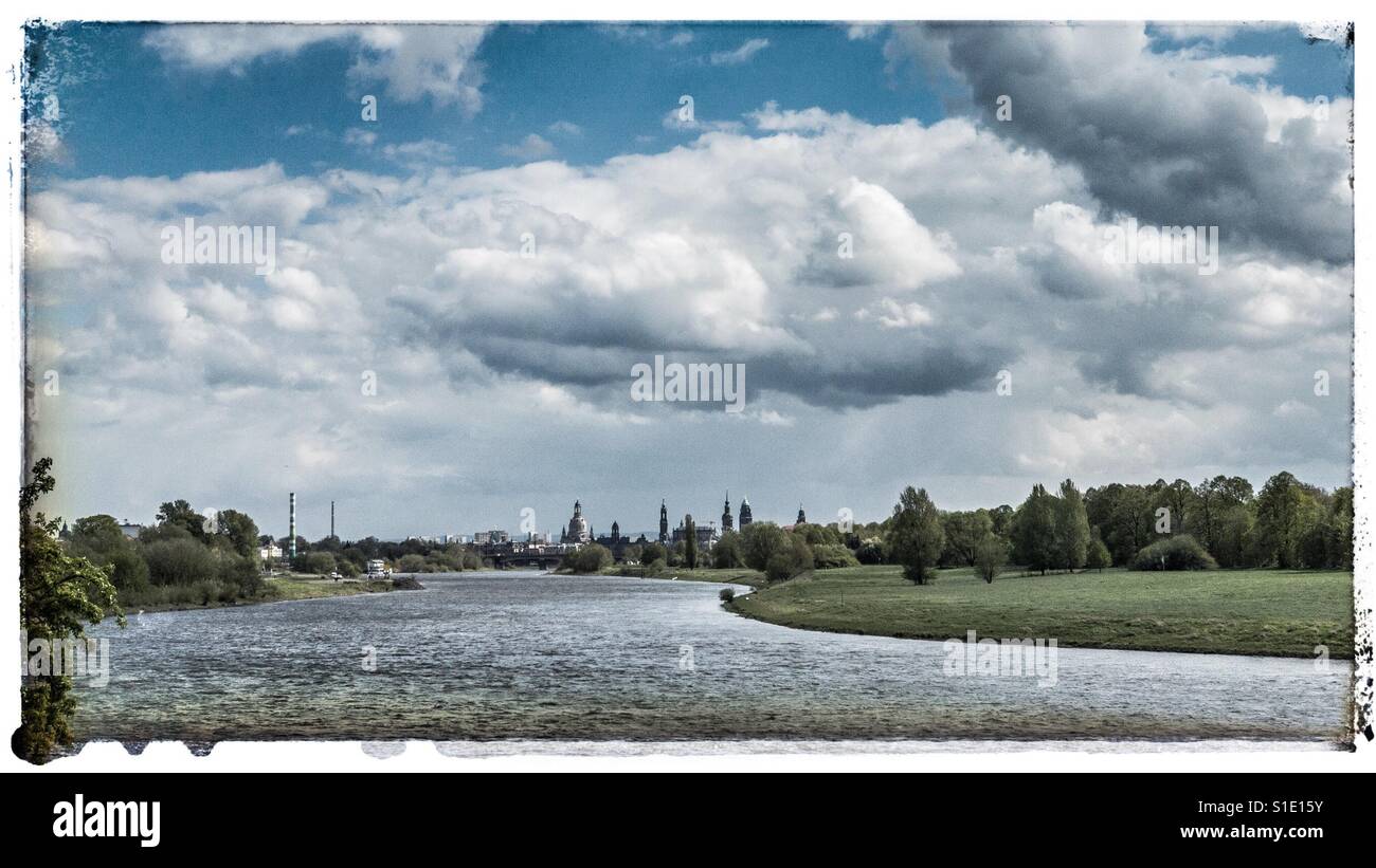 Elbe River in Dresden, Saxony, Germany, Europe - Smartphone Captured Stock Image
