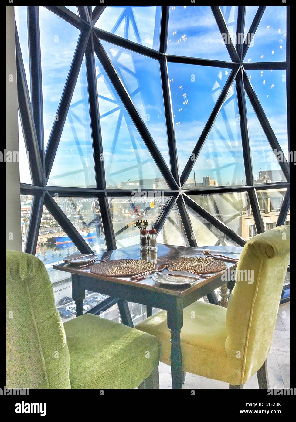 Window seat at Granary Restaurant at the Silo Hotel, Waterfront, Cape Town. - Smartphone Captured Stock Image