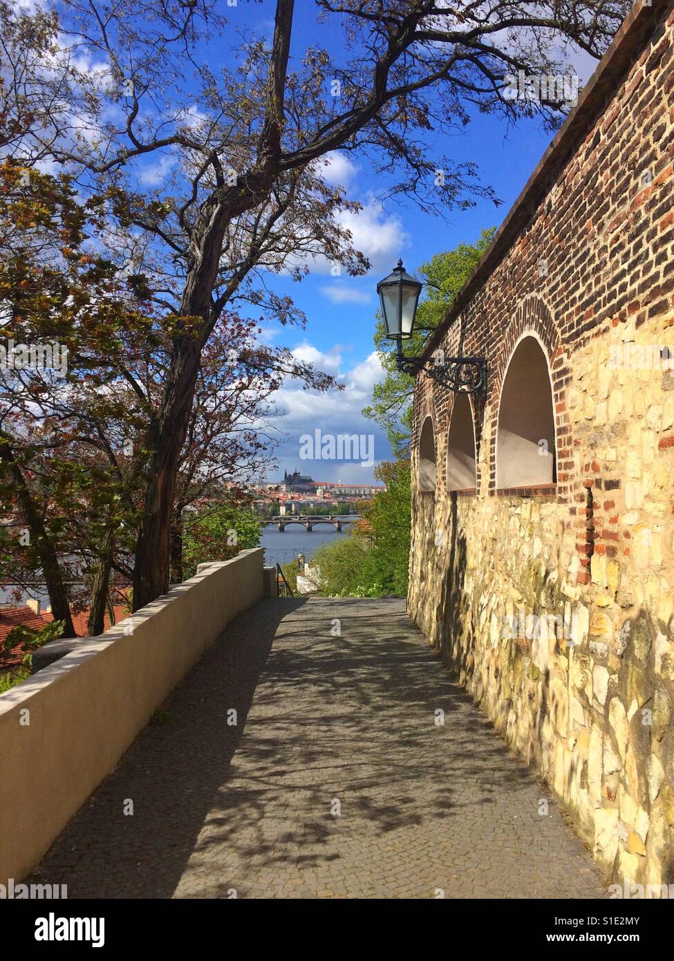 View from Vysehrad castle to Prague castle, Prague, Czech Republic - Smartphone Captured Stock Image