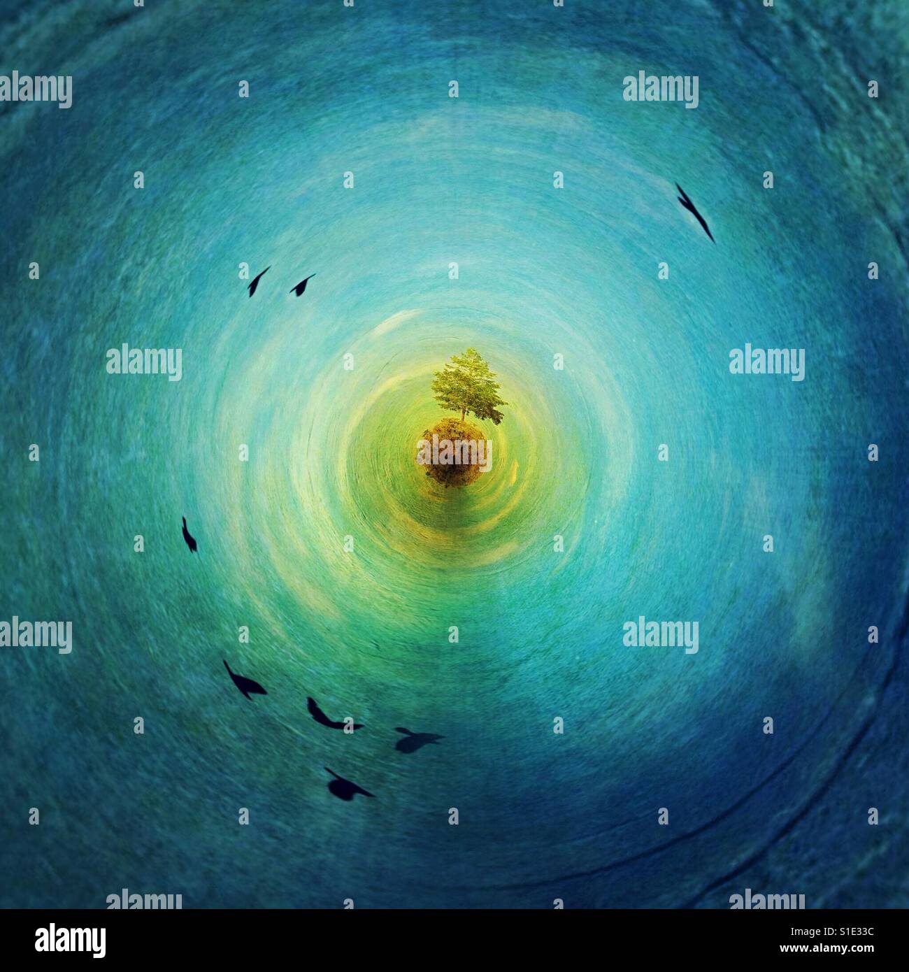 Tiny planet version of the world as an island. - Smartphone Captured Stock Image Tiny planet version of the world as an island. - Smartphone Captured Stock Image