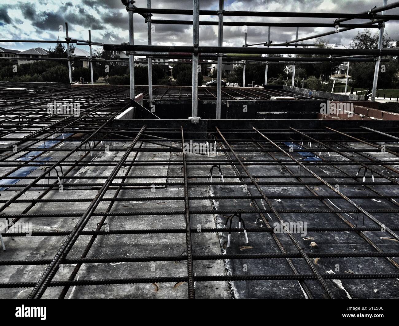 Steel construction, mesh for concrete Stock Photo