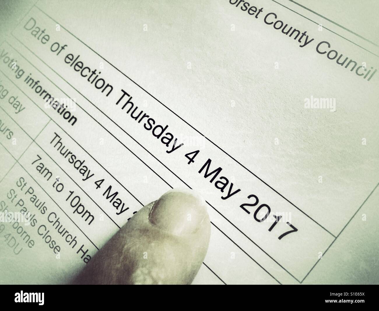 British politics. Poll card for the election on 4th May 2017 - Smartphone Captured Stock Image