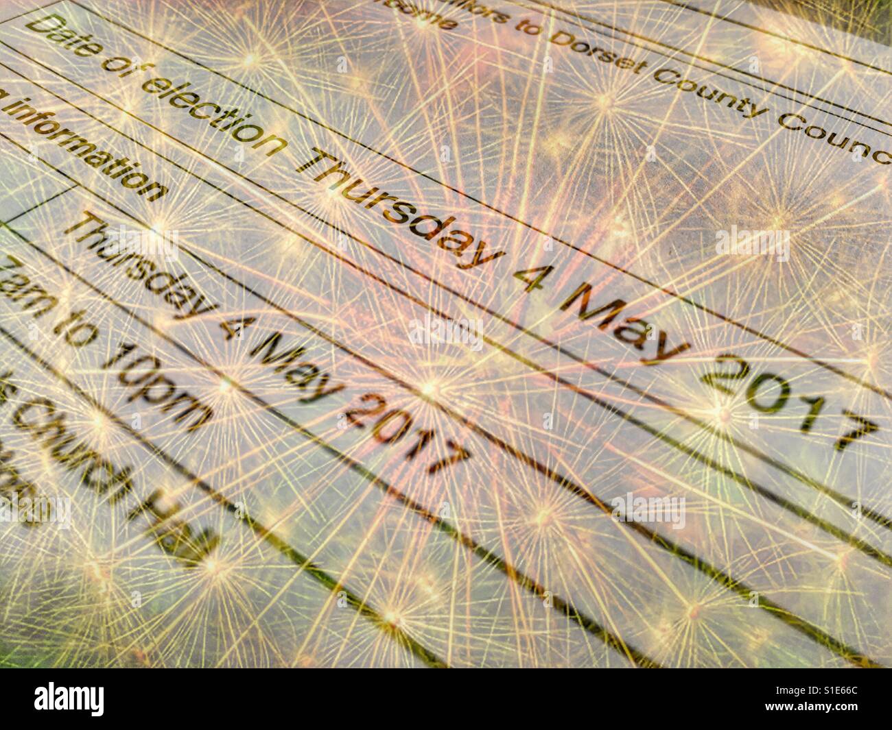 British politics. Double exposure of poll card and dandelion seedhead. Concept of possible change. - Smartphone Captured Stock Image