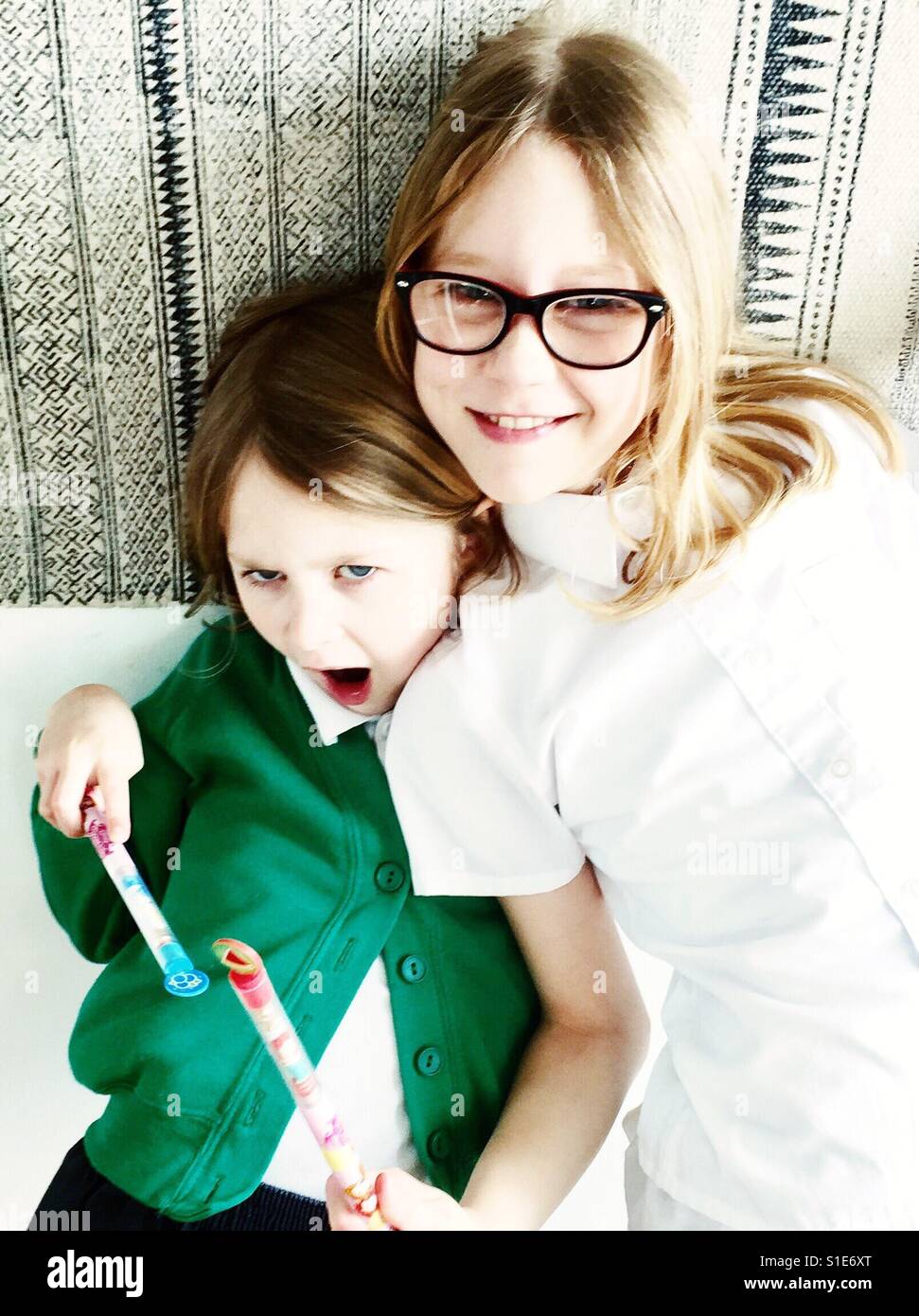 Sister posing - Smartphone Captured Stock Image