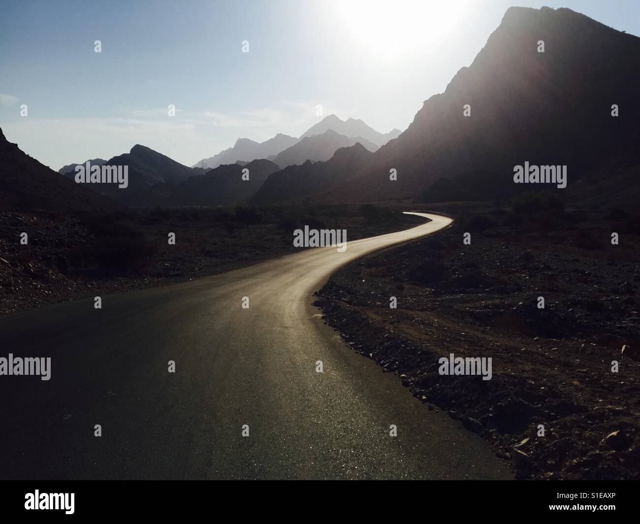 The twisted road to bat country, Desert, Oman - Smartphone Captured Stock Image