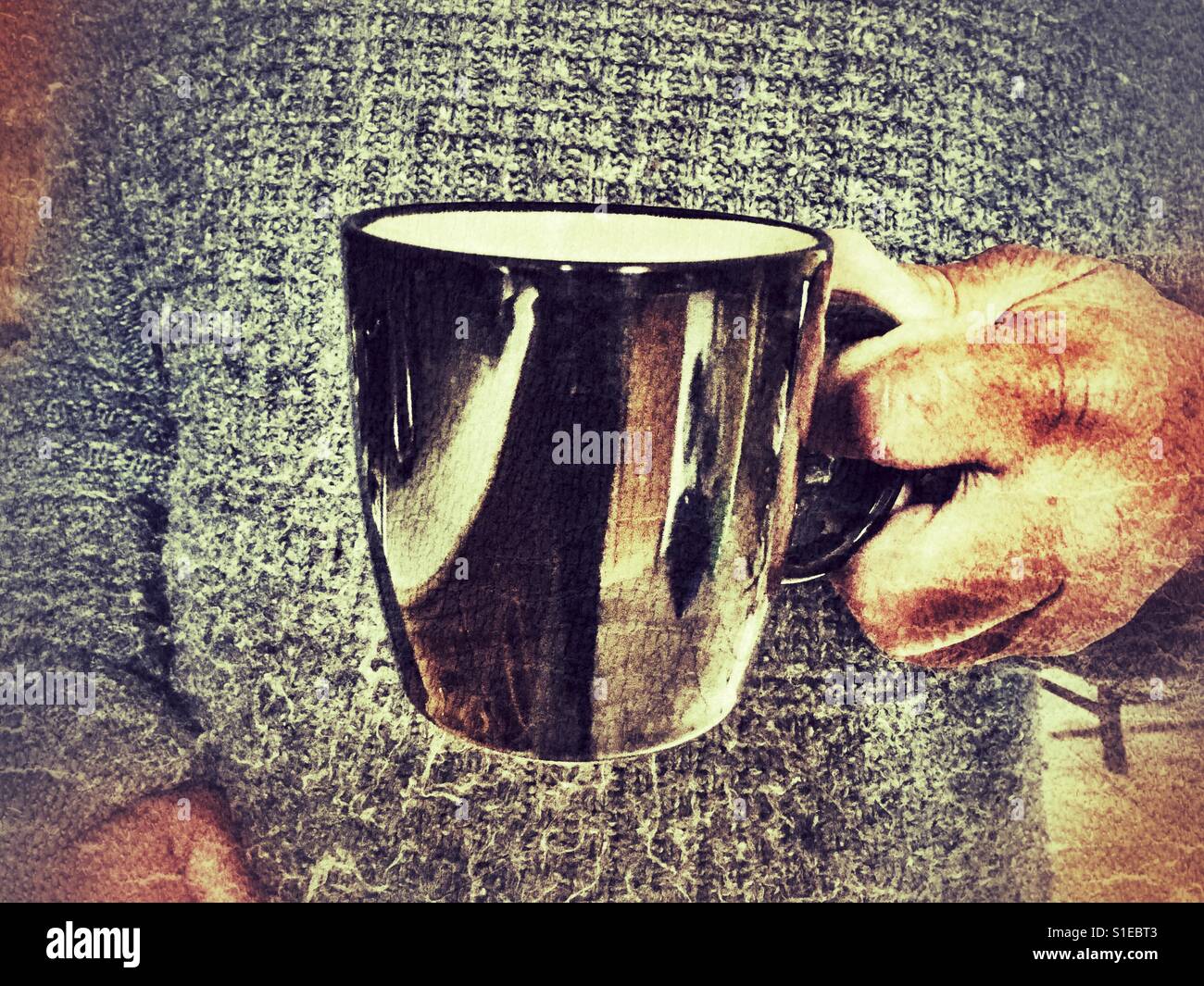 Man holding a mug, real people, mid section - Smartphone Captured Stock Image