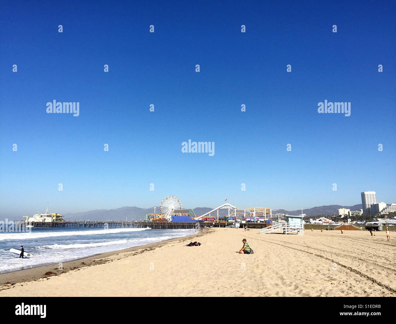 Santa Monica pier and beach, USA. Stock Photo