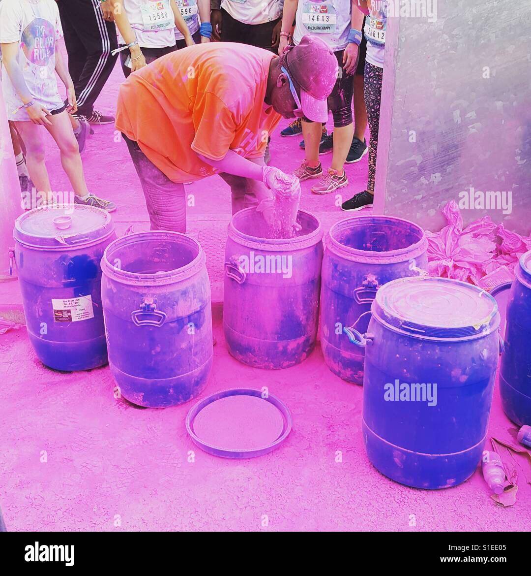 The Colour Run UK. Pink paint powder Stock Photo Alamy