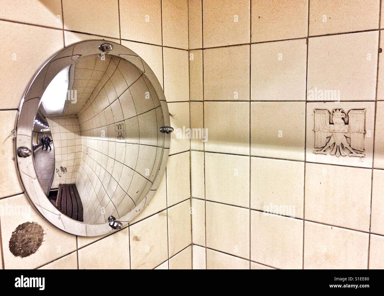 Wall and reflection in an underground station, London, UK. Stock Photo