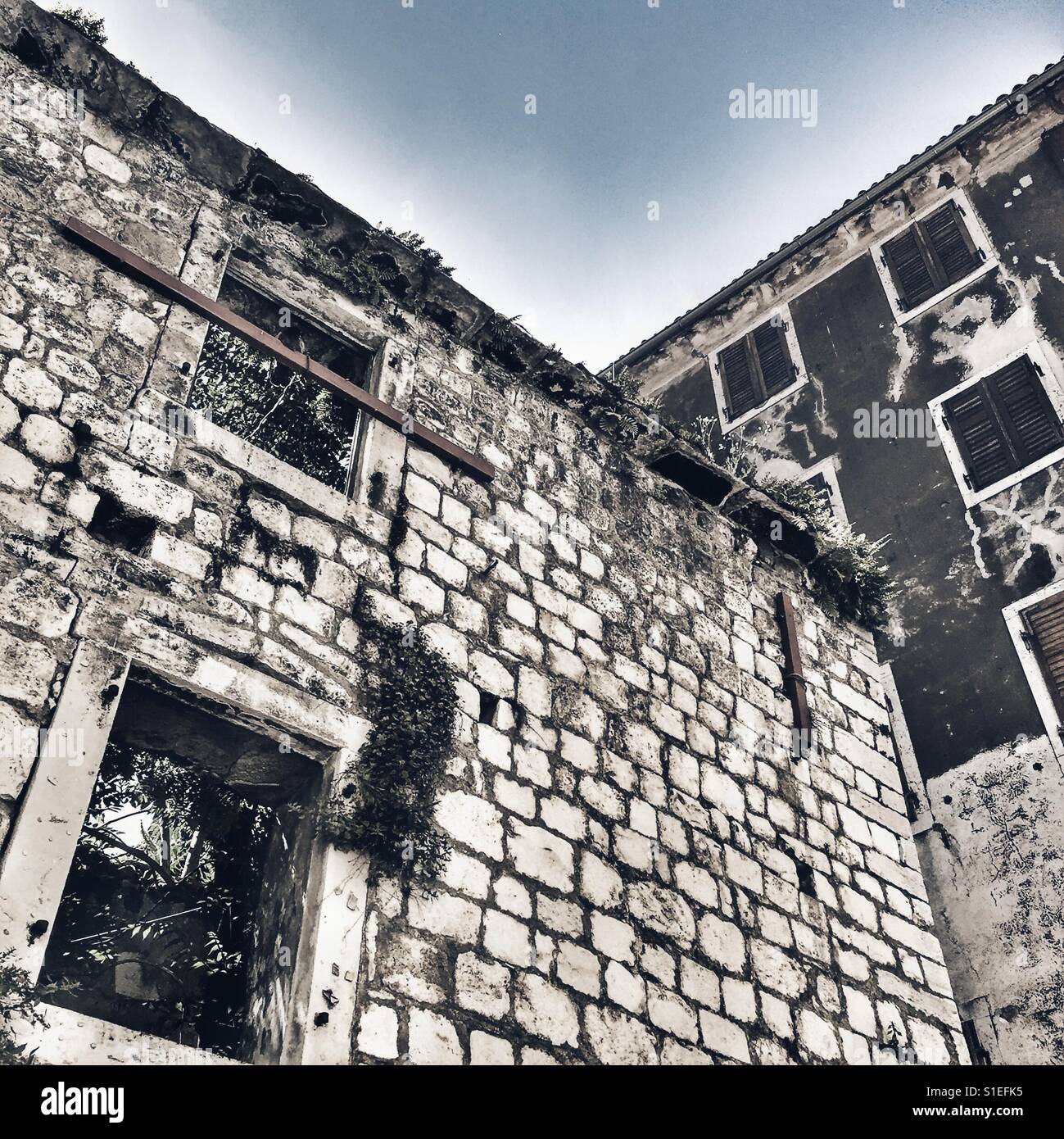 Derelict buildings, Kotor, Montenegro - Smartphone Captured Stock Image