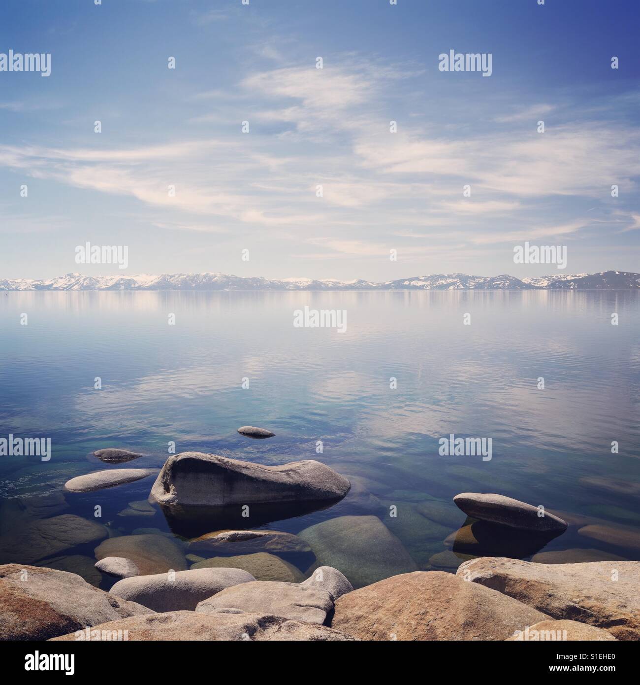 View across Lake Tahoe from Incline Village, NV, USA. - Smartphone Captured Stock Image