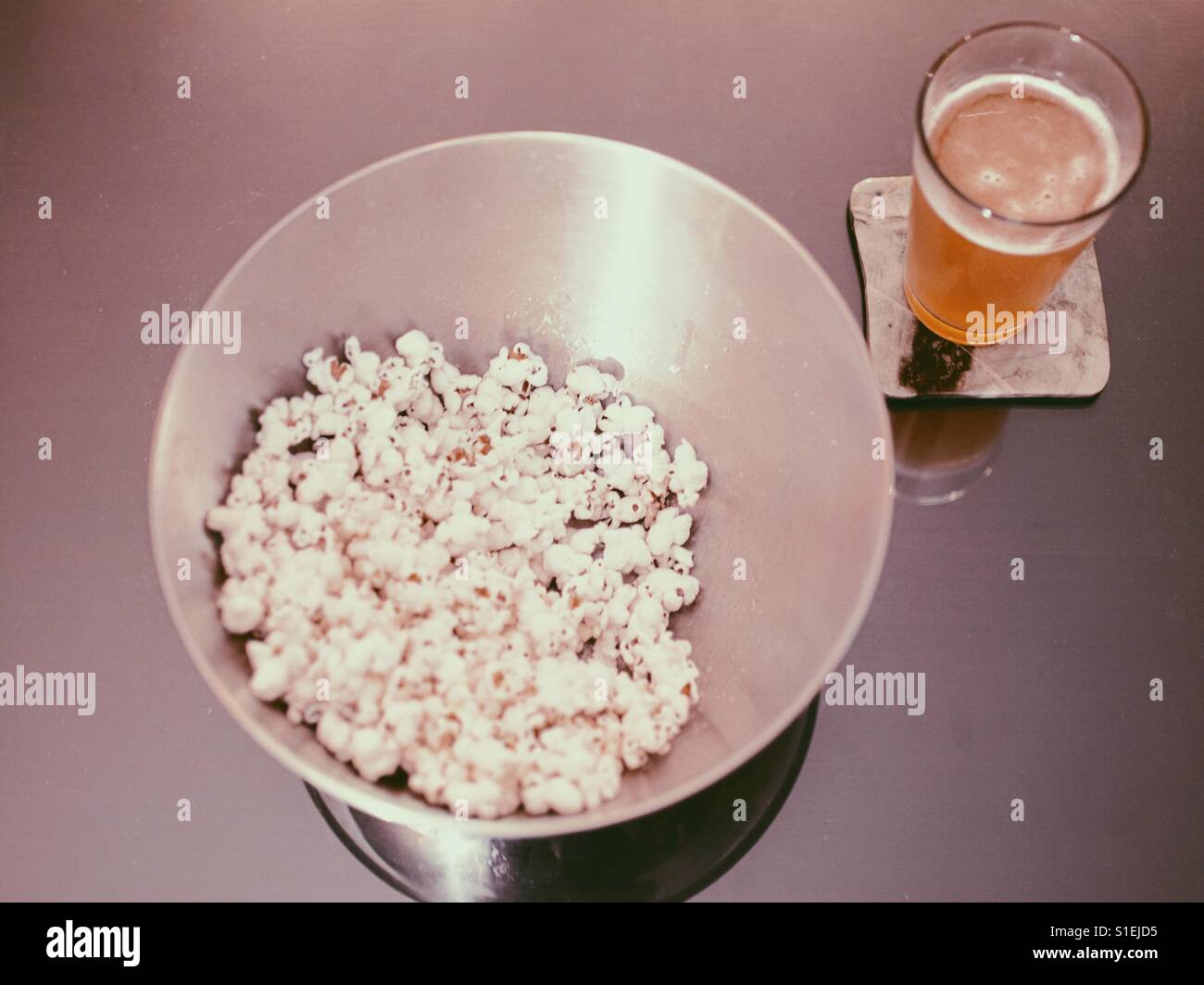 Popcorn and craft beer Stock Photo