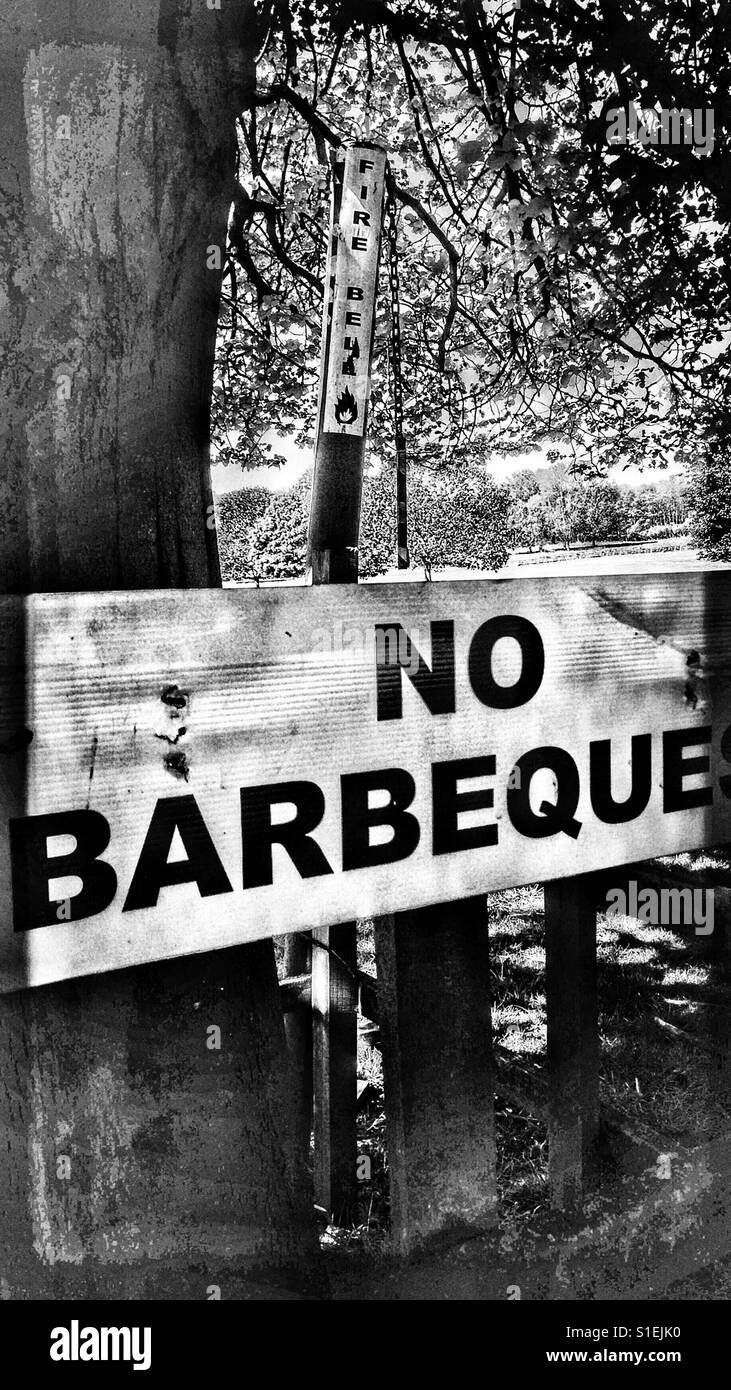 No barbecue sign and fire bell - Smartphone Captured Stock Image