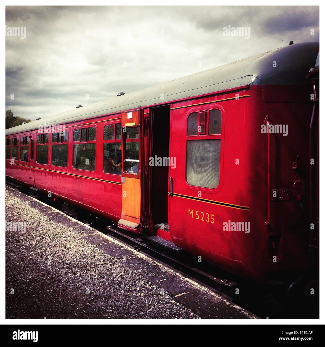 Red railway carriage on the Peak Railway Matlock Derbyshire Peak