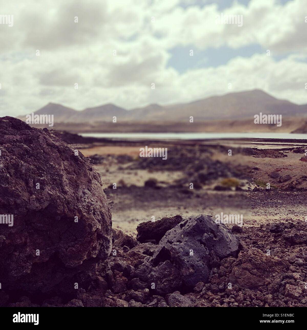 Volcanic landscape, close up of rock with bokeh - Smartphone Captured Stock Image